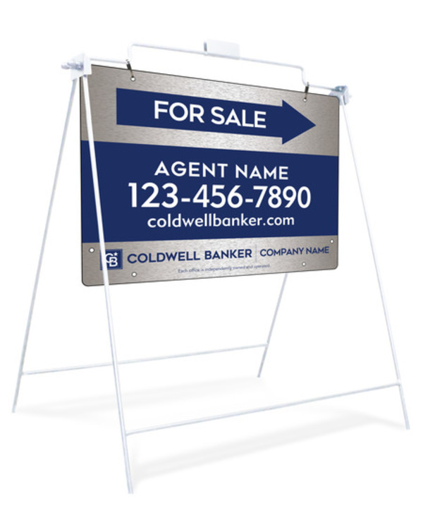 Swinging A-Frame And Agent For Sale Sign Panel Unit, 18"H X 24"W, Brushed Aluminum Composite