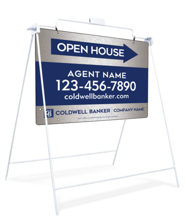 Swinging A-Frame And Agent Open House Sign Panel Unit, 18"H X 24"W, Brushed Aluminum Composite