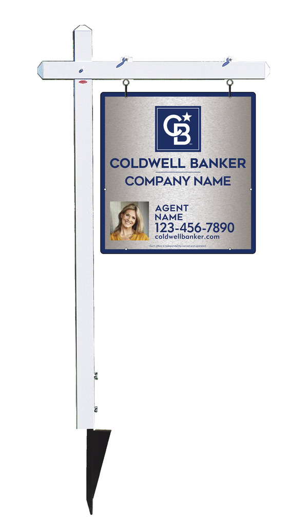 Sign Post And Agent Photo Sign Panel Unit, 25"H X 24"W, Brushed Aluminum Composite