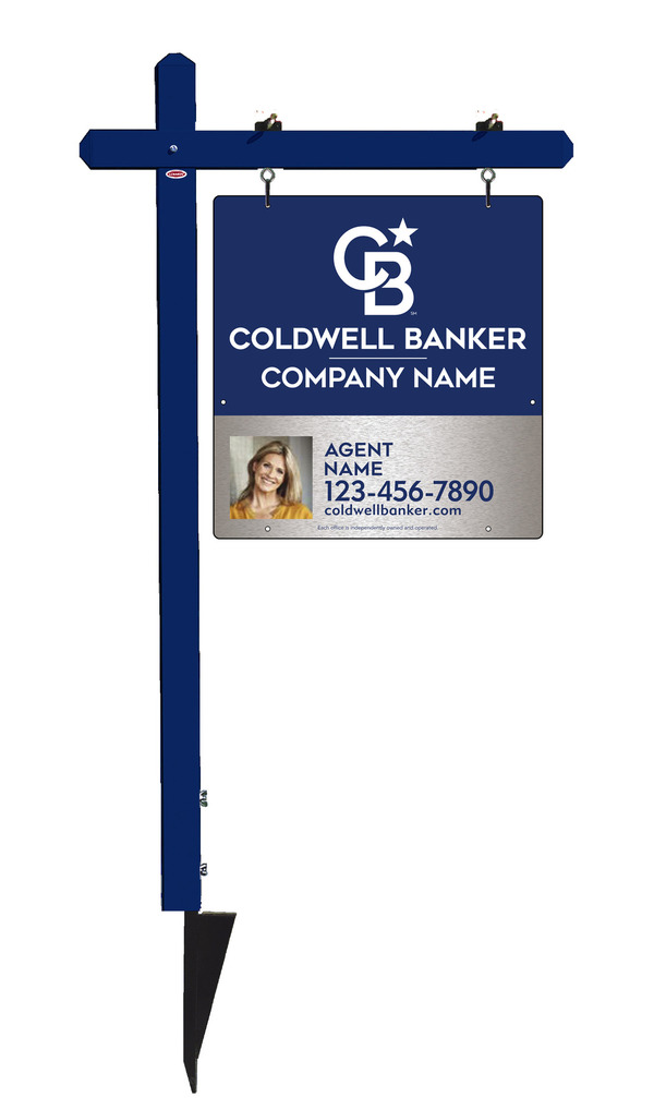 Sign Post And Agent Photo Sign Panel Unit, 25"H X 24"W, Brushed Aluminum Composite