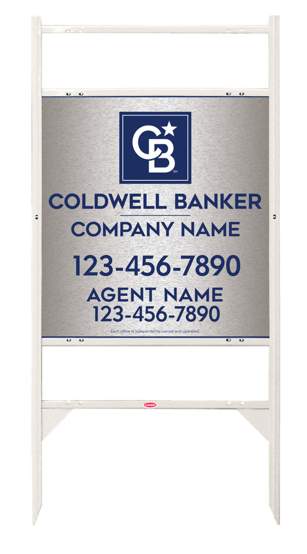 Angle Iron Frame W/ 2 Rider Inserts And Agent Sign Panel Unit, 25"H X 24"W, Brushed Aluminum Composite