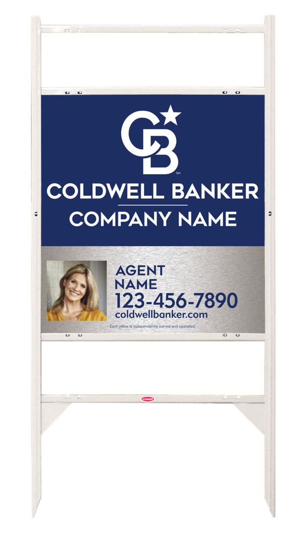 Angle Iron Frame W/ 2 Rider Inserts And Agent Photo Sign Panel Unit, 25"H X 24"W, Brushed Aluminum Composite