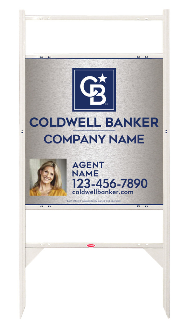 Angle Iron Frame W/ 2 Rider Inserts And Agent Photo Sign Panel Unit, 25"H X 24"W, Brushed Aluminum Composite