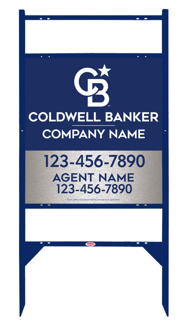 Angle Iron Frame W/ 2 Rider Inserts And Agent Sign Panel Unit, 25"H X 24"W, Brushed Aluminum Composite