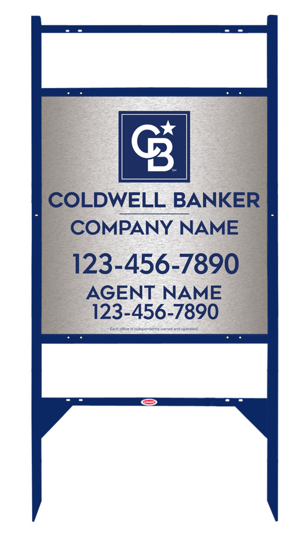 Angle Iron Frame W/ 2 Rider Inserts And Agent Sign Panel Unit, 25"H X 24"W, Brushed Aluminum Composite