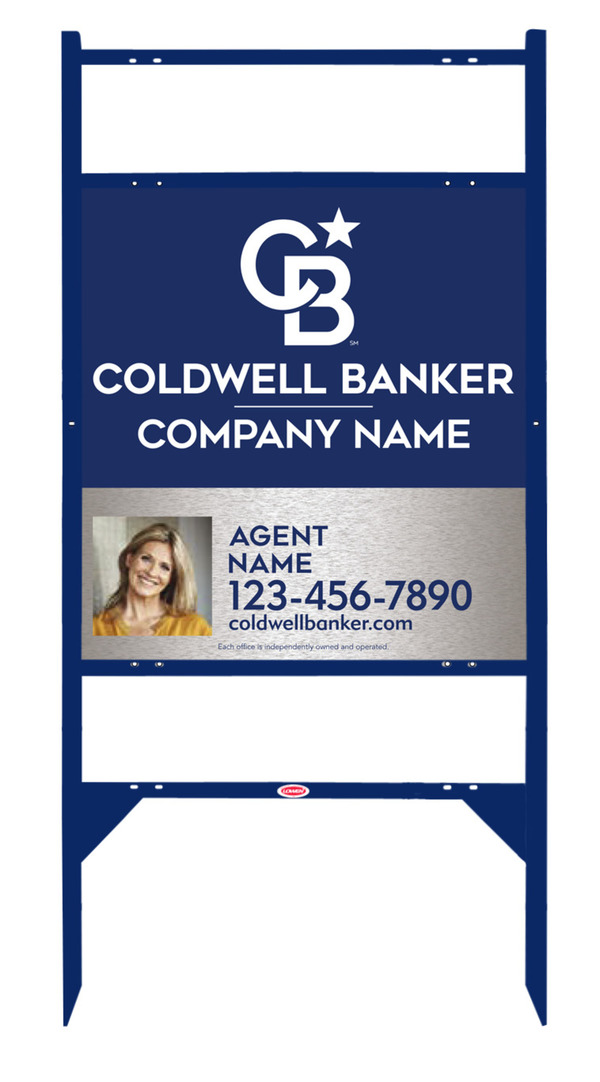 Angle Iron Frame W/ 2 Rider Inserts And Agent Photo Sign Panel Unit, 25"H X 24"W, Brushed Aluminum Composite