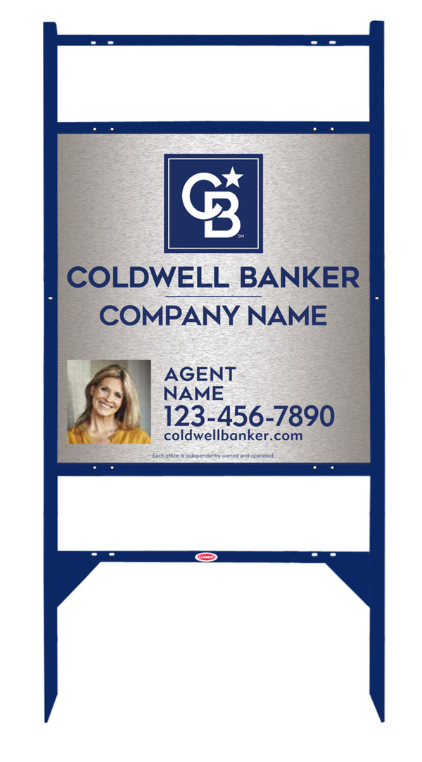 Angle Iron Frame W/ 2 Rider Inserts And Agent Photo Sign Panel Unit, 25"H X 24"W, Brushed Aluminum Composite