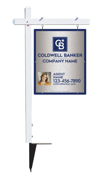 Sign Post And Agent Photo Sign Panel Unit, 30"H X 24"W, Brushed Aluminum Composite