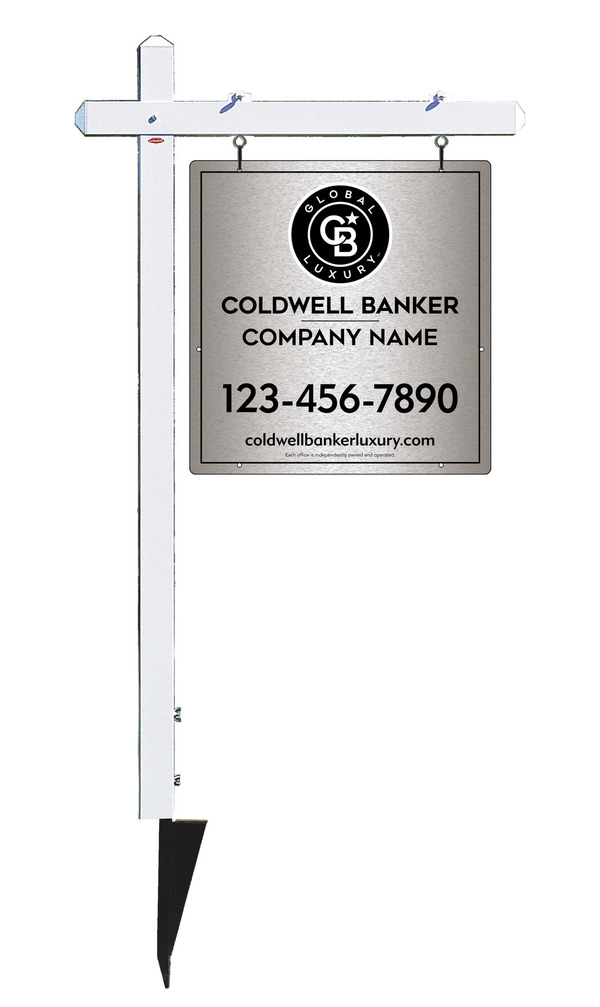 Sign Post And Office Sign Panel Unit, 25"H X 24"W, Brushed Aluminum Composite