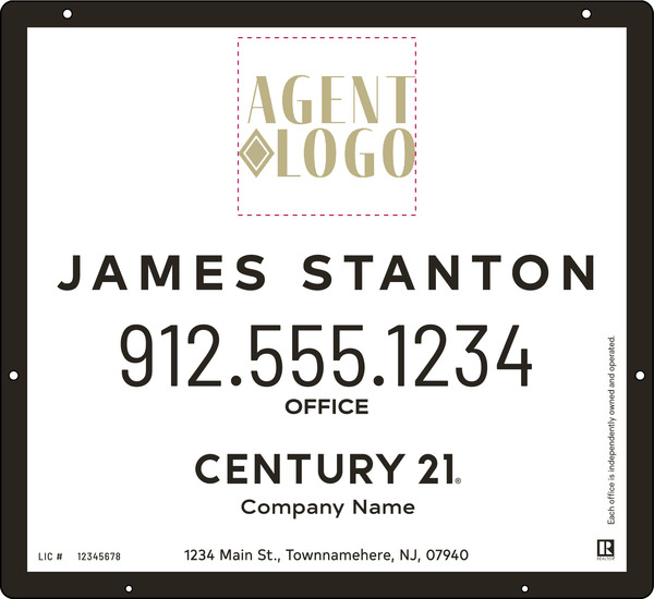 Hanging Agent Logo Centric Sign Panel, 22"H X 24"W, 3mm Aluminum Composite