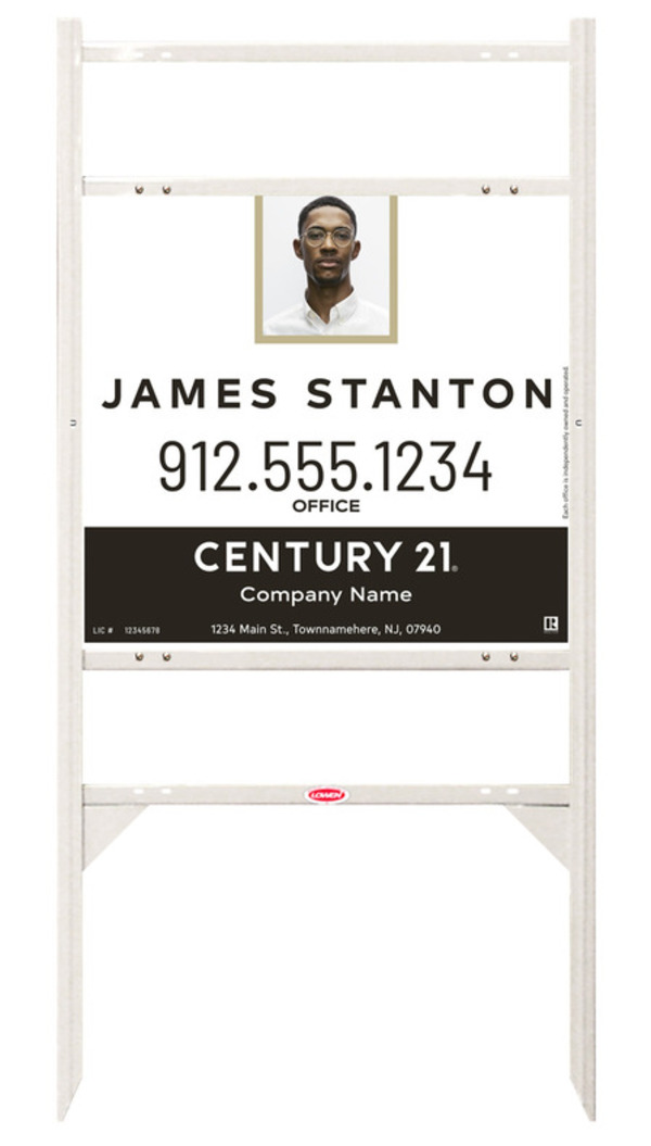 Angle Iron Frame With Two Rider Insets And Agent Photo Centric Sign Panel Unit, 22"H X 24"W