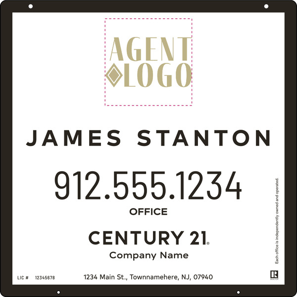 Hanging Agent Logo Centric Sign Panel, 24"H X 24"W, 3mm Aluminum Composite