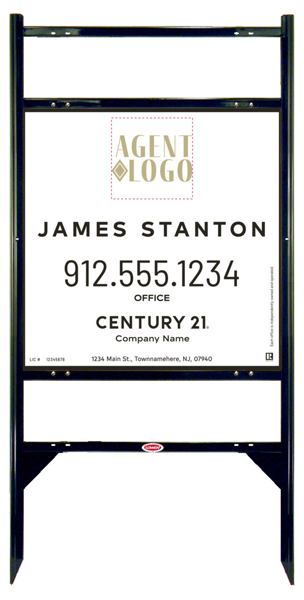 Angle Iron Frame With Two Rider Inserts And Agent Logo Centric Sign Panel Unit, 24"H X 24"W