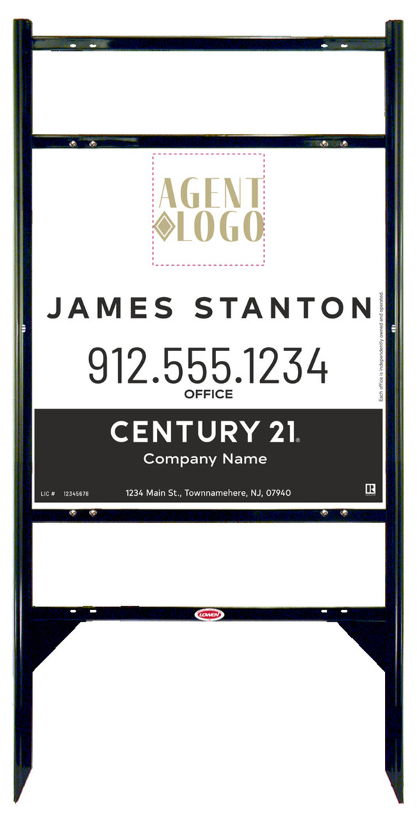 Angle Iron Frame With Two Rider Inserts And Agent Logo Centric Sign Panel Unit, 24"H X 24"W