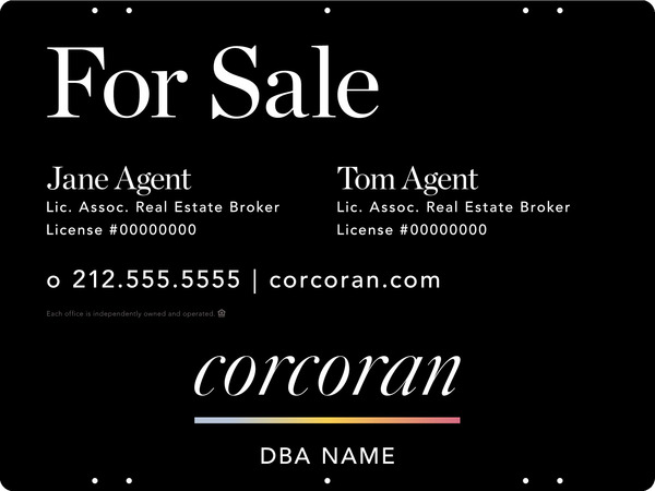 Two Agent Name Sign Panel, 18"H X 24"W, .040 Alumium