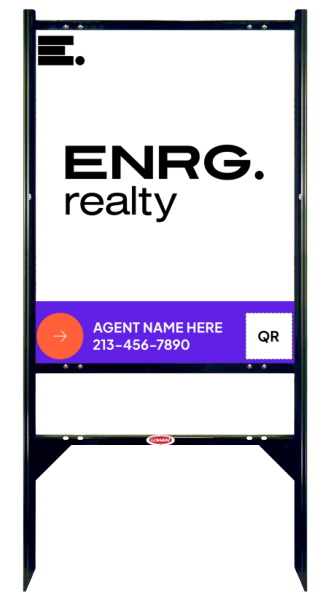 Angle Iron Frame W/ 1 Rider Inserts And Agent Name & Qr Code Sign Panel Unit, 30"H X 24"W, Steel