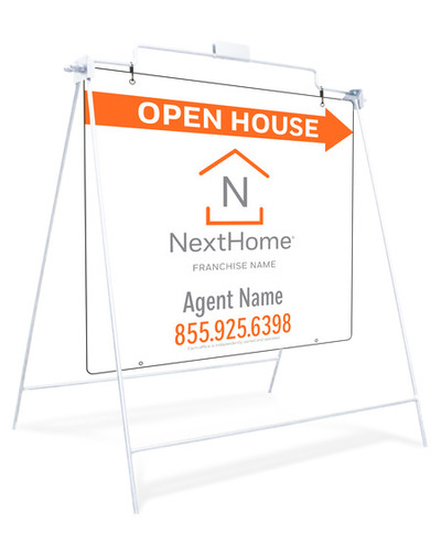 Open House White Swinging A-Frame And Sign Panel Unit, 24"H X 24"W, Pvc