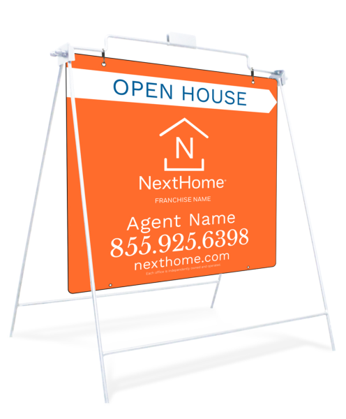 Open House Agent Name White Swinging A-Frame And Sign Panel Unit, 24"H X 24"W, Pvc
