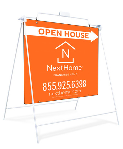 Open House White Swinging A-Frame And Sign Panel Unit, 24"H X 24"W, Pvc