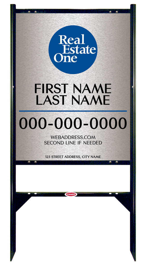 Angle Iron Frame W/ 1 Rider Inserts And Agent Name Sign Panel Unit, 30"H X 24"W, 3mm Brushed Aluminum Composite