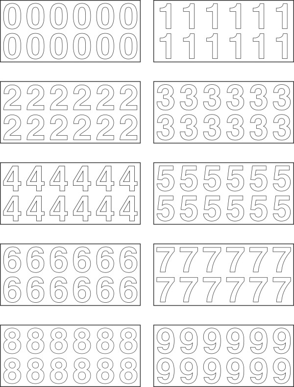 Vinyl Number Decal, 2 White - 12 PER SHEET