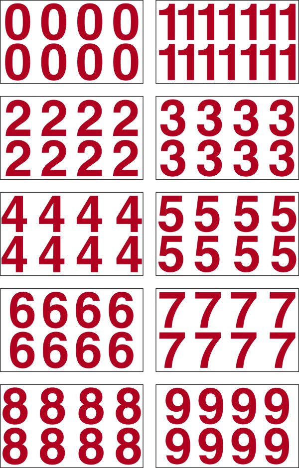 Vinyl Number Decal, 3 Red - 8 PER SHEET