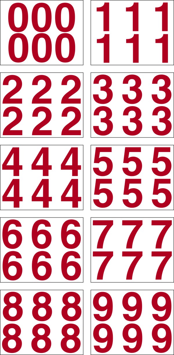Vinyl Number Decal, 4 Red - 6 PER SHEET