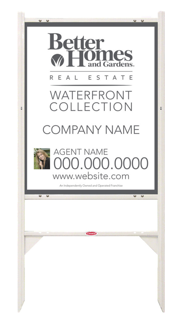 Waterfront Collection real estate white angle iron sign frame and photo panel unit, 24 GA steel 30h x 24w