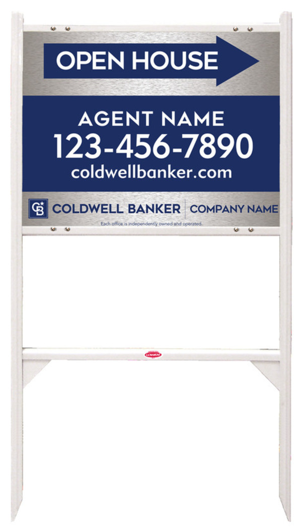Angle Iron Frame and Agent Open House Sign Panel Unit, 18h x 24w, Brushed Aluminum Composite