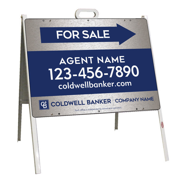 A-Frame and Agent For Sale Sign Panel Unit, 18h x 24w, Brushed Aluminum Composite