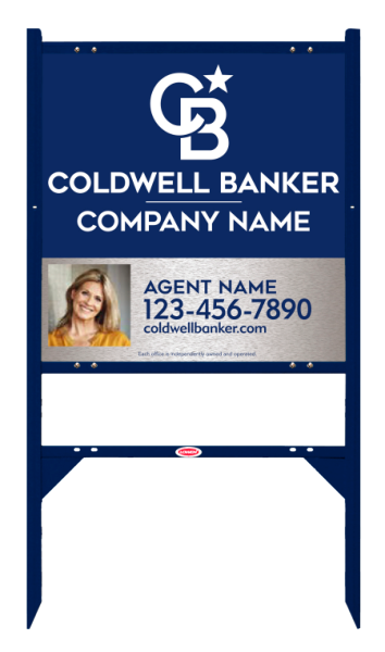 Angle Iron Frame w 2 Rider Inserts and Agent Photo Sign Panel Unit, 24h x 24w, Brushed Aluminum Composite