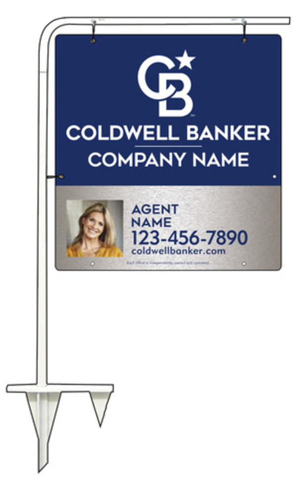 Tubular Stake and Agent Photo Sign Panel Unit, 25h x 24w, Brushed Aluminum Composite