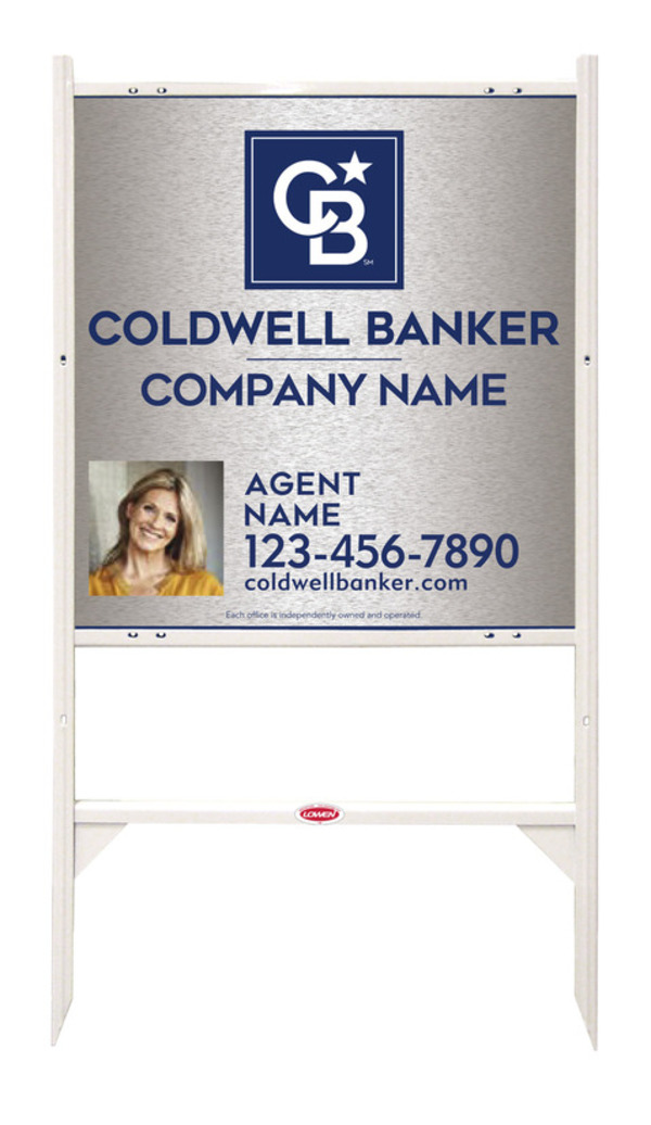 Angle Iron Frame and Agent Photo Sign Panel Unit, 25h x 24w, Brushed Aluminum Composite