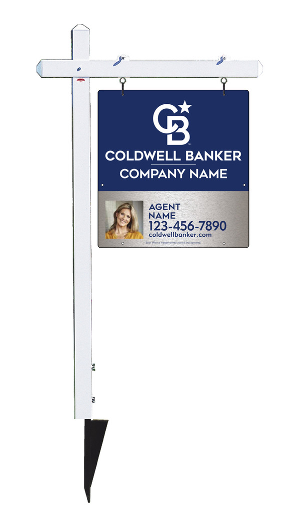 Sign Post and Agent Photo Sign Panel Unit, 25h x 24w, Brushed Aluminum Composite