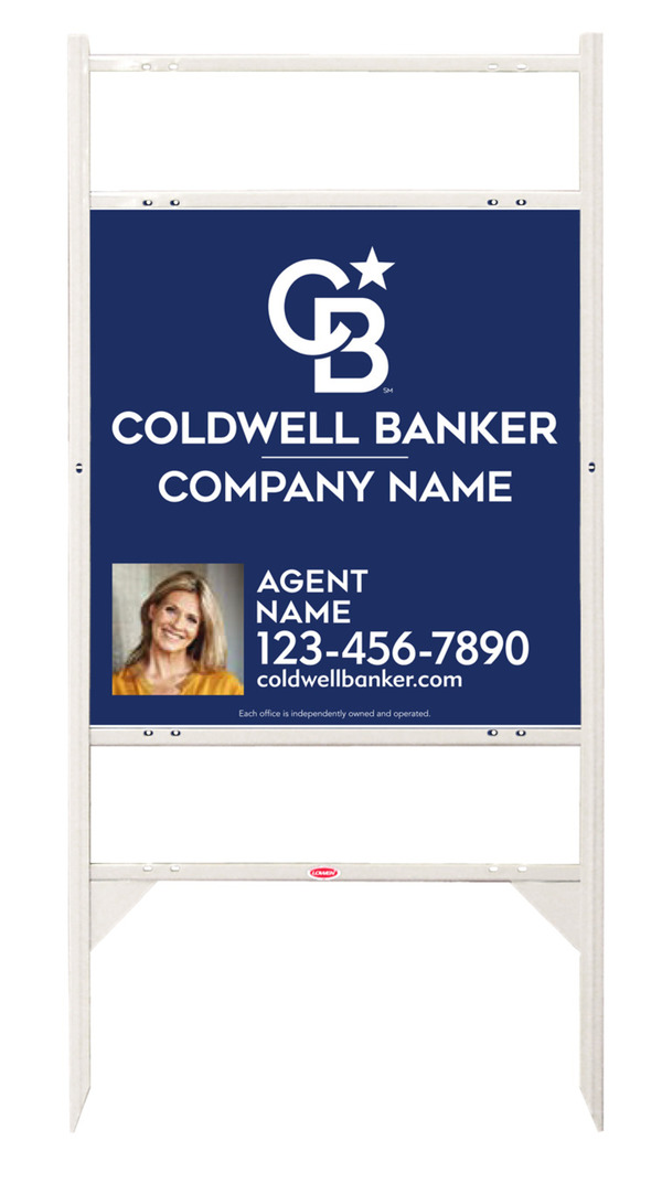 Angle Iron Frame w 2 Rider Inserts and Agent Photo Sign Panel Unit, 25h x 24w, 3MM Aluminum Composite