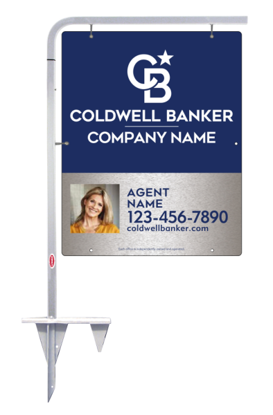 Tubular Stake and Agent Photo Sign Panel Unit, 30h x 24w, Brushed Aluminum Composite
