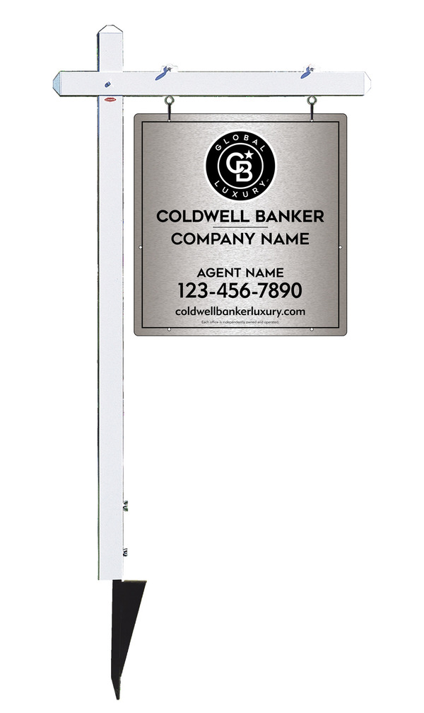 Sign Post and Agent Sign Panel Unit, 25h x 24w, Brushed Aluminum Composite