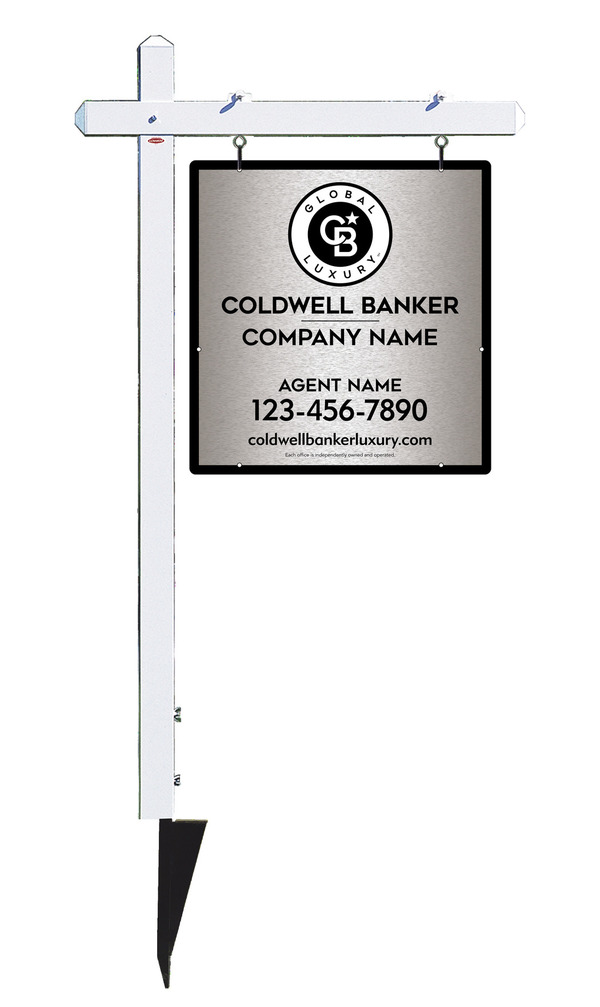Sign Post and Agent Sign Panel Unit, 25h x 24w, Brushed Aluminum Composite