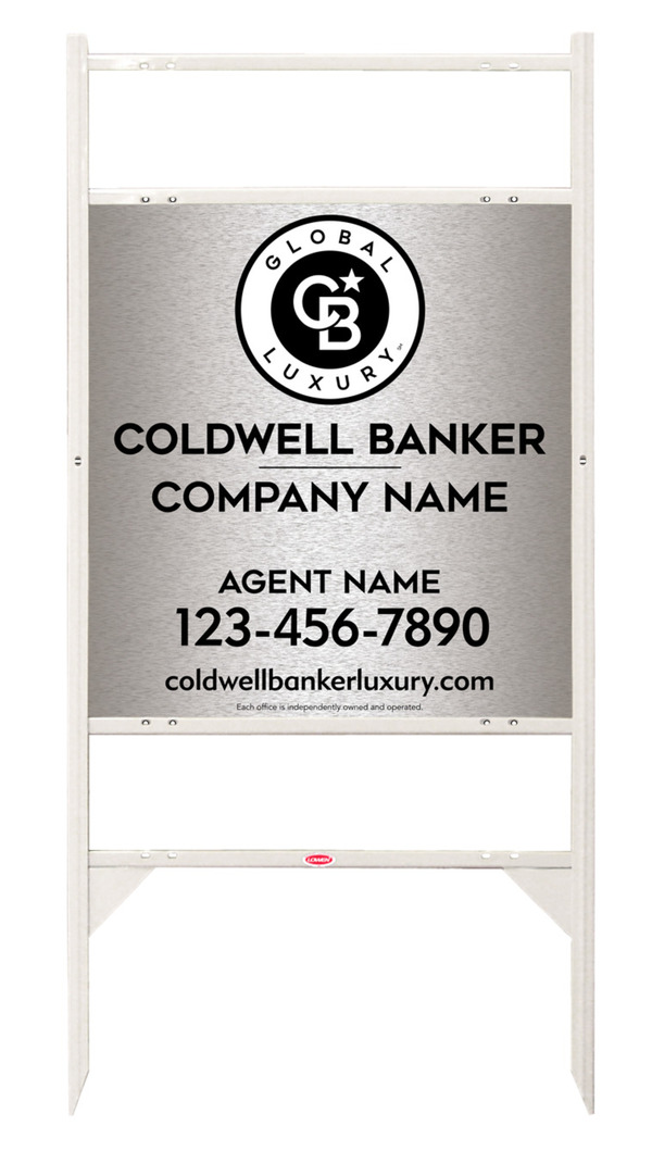 Angle Iron Frame w 2 Rider Inserts and Agent Sign Panel Unit, 25h x 24w, Brushed Aluminum Composite