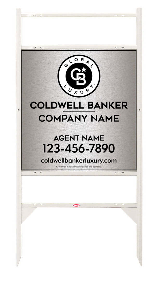 Angle Iron Frame w 2 Rider Inserts and Agent Sign Panel Unit, 25h x 24w, Brushed Aluminum Composite