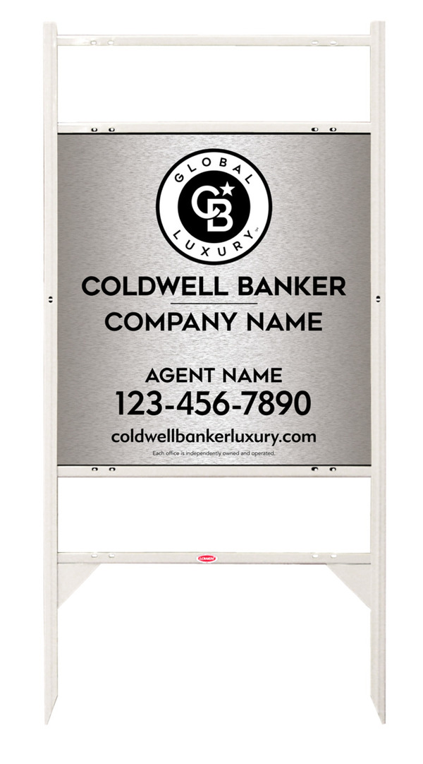 Angle Iron Frame w 2 Rider Inserts and Agent Sign Panel Unit, 25h x 24w, Brushed Aluminum Composite