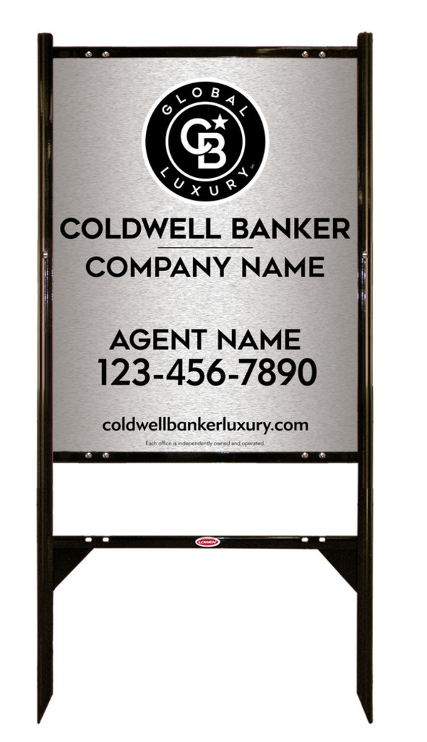 Angle Iron Frame and Agent Sign Panel Unit, 30h x 24w, Brushed Aluminum Composite