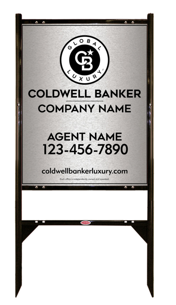 Angle Iron Frame and Agent Sign Panel Unit, 30h x 24w, Brushed Aluminum Composite