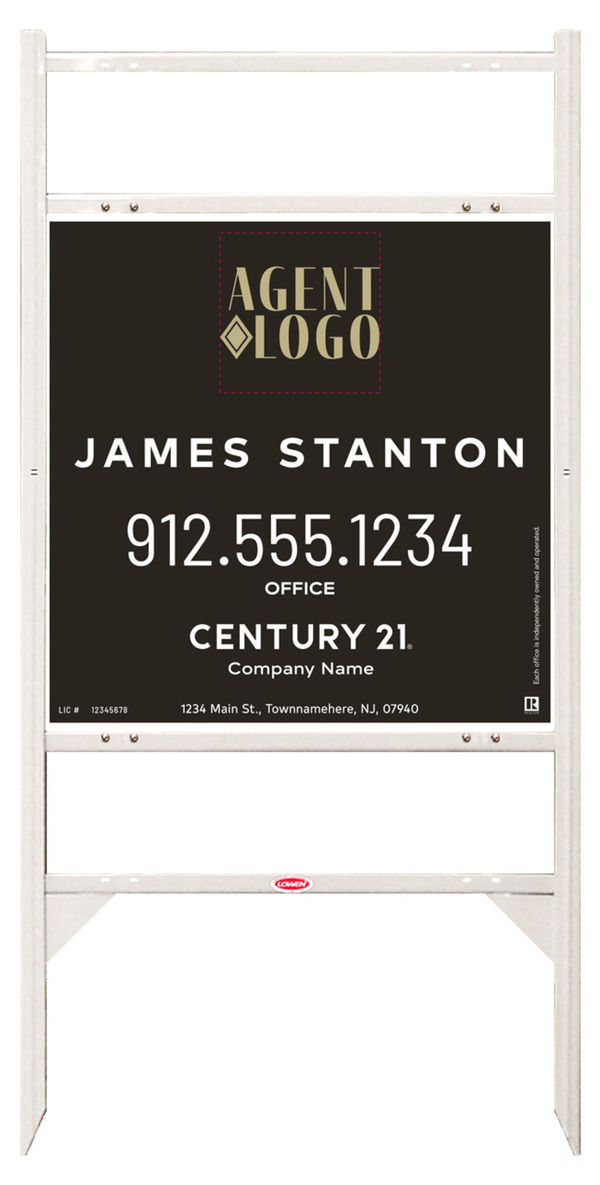 Angle Iron Frame with Two Rider Inserts and Agent Logo Centric Sign Panel Unit, 24h x 24w