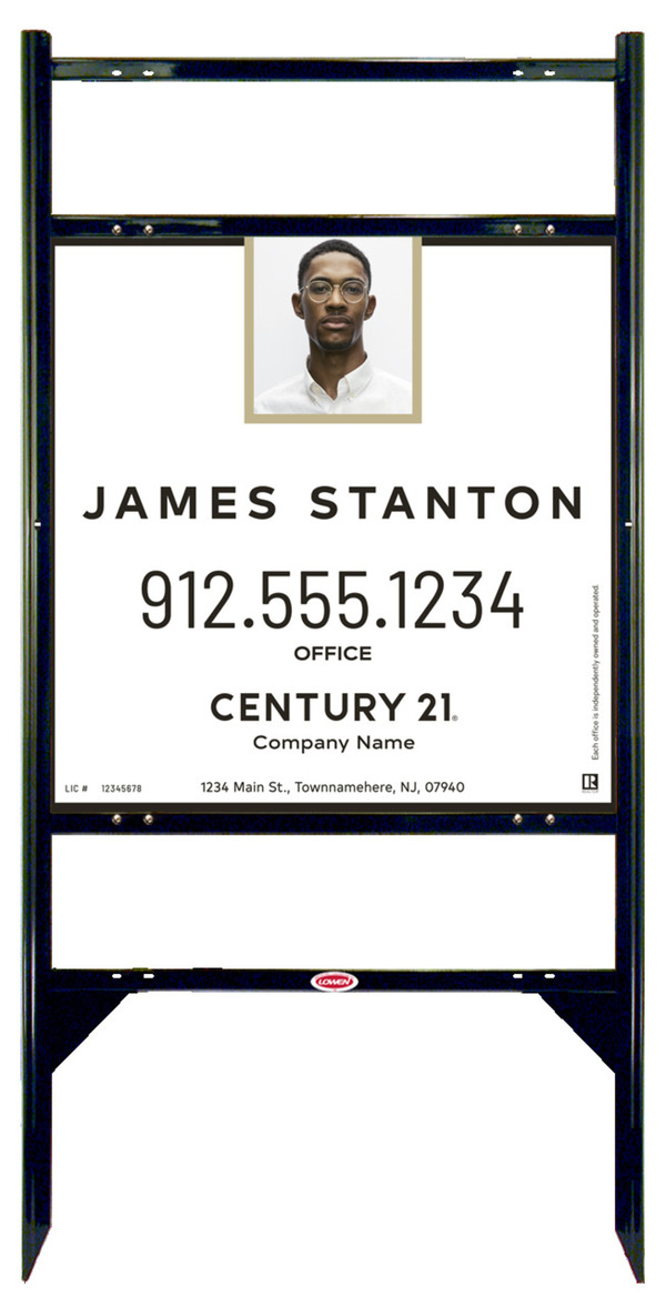 Angle Iron Frame with Two Rider Inserts and Agent Photo Centric Sign Panel Unit, 24h x 24w