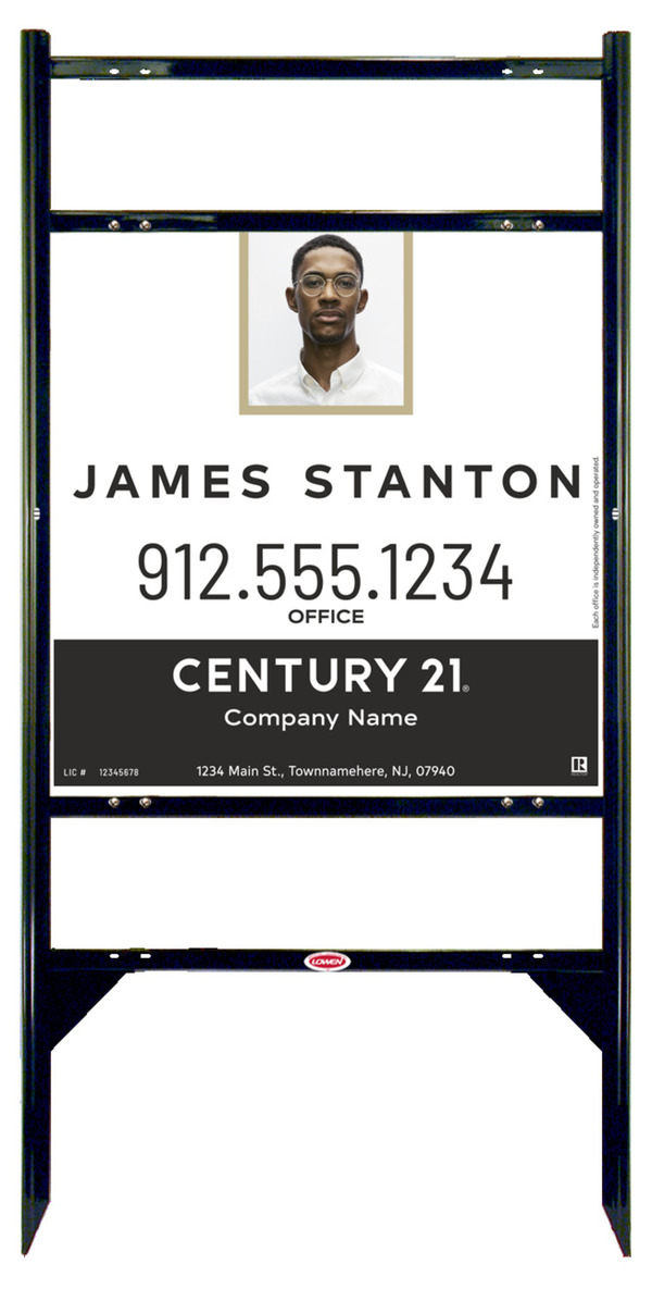 Angle Iron Frame with Two Rider Inserts and Agent Photo Centric Sign Panel Unit, 24h x 24w