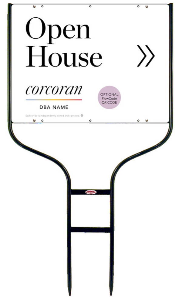 Directional Round Rod Frame and Office Open House w QR Flowcode Sign Panel Unit, 18h x 24w,Steel