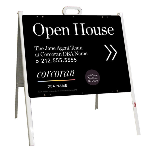 Directional Team Name Open House w QR Flowcode A-Frame and Sign Panel Unit, 18h x 24w, Steel