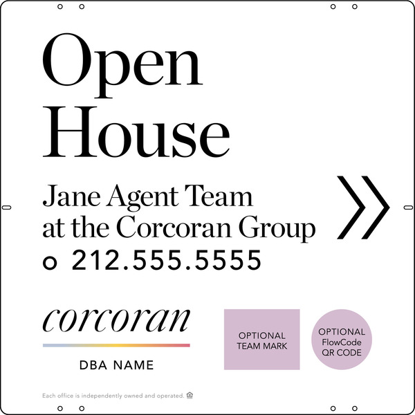 Directional Team Name Open House w Team Logo & QR Flowcode Sign Panel, 24h x 24w, Steel