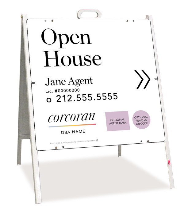 Directional Agent Open House w Logo & QR Flowcode A-Frame and Sign Panel Unit, 24h x 24w, Steel